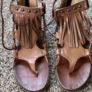 Brown fringe sandals